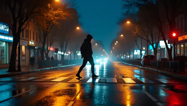 Urban Street At Night With Pedestrian