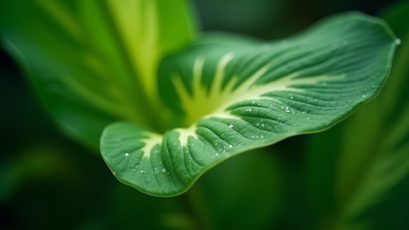 Close-up of a variegated green and white plant leaf with detailed textures and natural lighting
