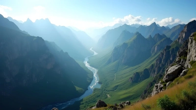 Vast Mountain Range Panoramic View With Green Valleys