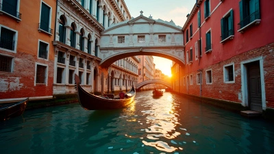 Venice Canal Sunset With Gondolas And Historic Bridges