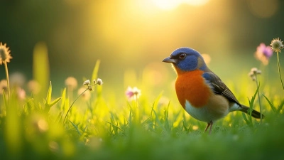 Vibrant Bird Perched on Lush Grass