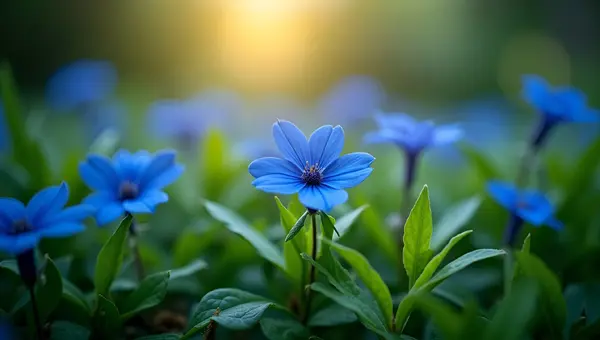Vibrant Blue Flowers in Serene Garden