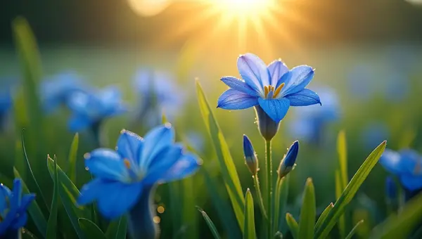 Vibrant Blue Petaled Flowers In Sunlit Garden