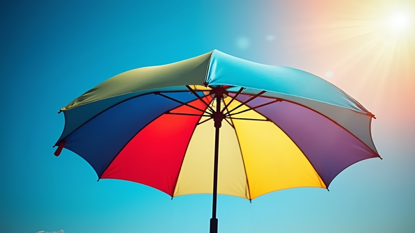 Vibrant Blue Umbrella With Multicolored Panels