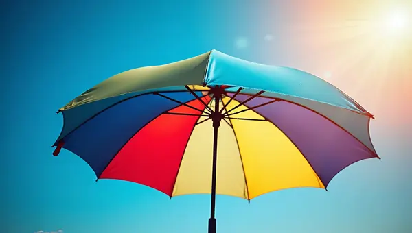 Vibrant Blue Umbrella With Multicolored Panels