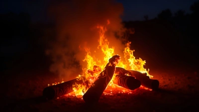 Vibrant Bonfire Flames Flickering at Night