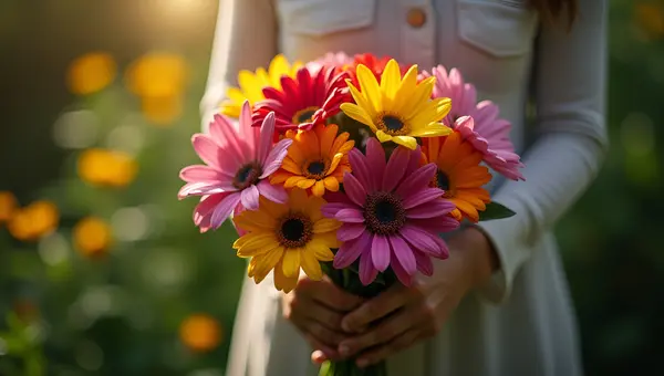Vibrant Bouquet Held by Hands Close-Up