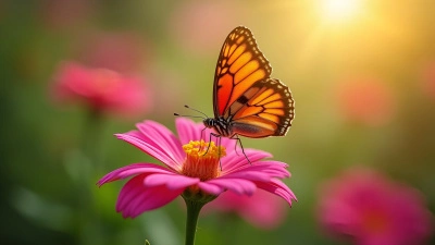 Vibrant Butterfly On Pink Blossom Close-Up