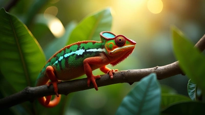 Vibrant Chameleon Perched on Tropical Branch