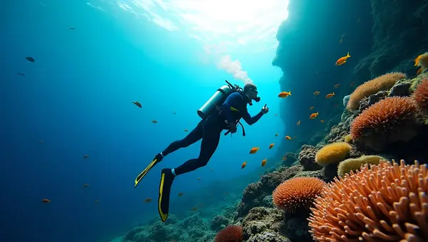 Vibrant Coral Reef Exploration By Scuba Diver
