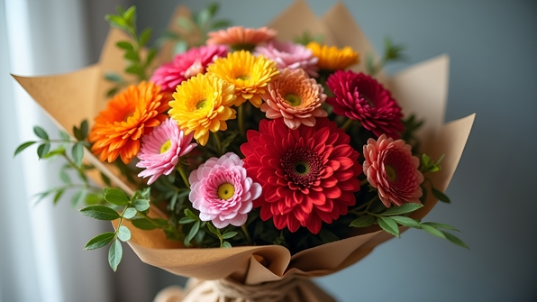 Vibrant Flower Bouquet Wrapped in Kraft Paper