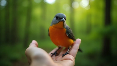 Vibrant Gray and Orange Bird Perched on Hand