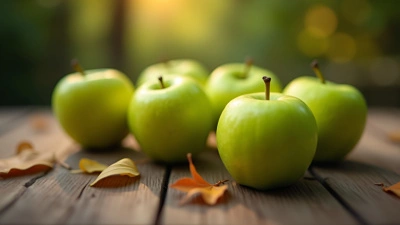 Vibrant Green Apples On Rustic Table