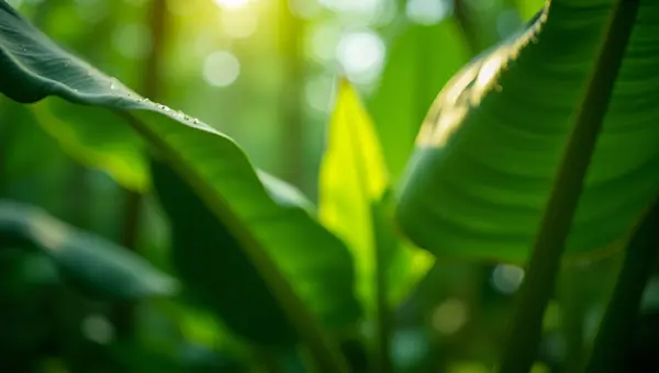Vibrant Green Banana Leaves Close-Up in Sunlight