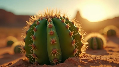 Vibrant Green Cactus Close-Up In Desert