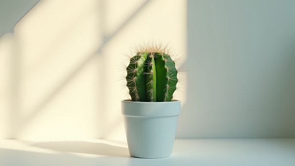 Vibrant Green Cactus In White Ceramic Pot