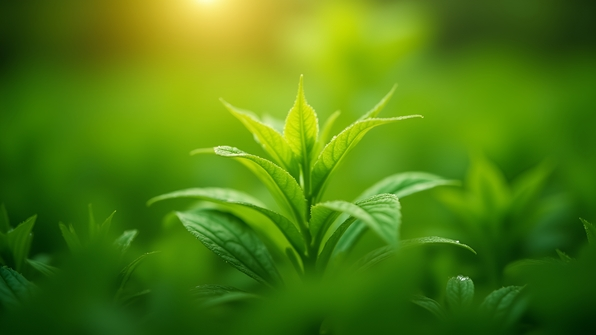 Close-up of a vibrant green elafed plant with delicate leaves highlighted by natural sunlight