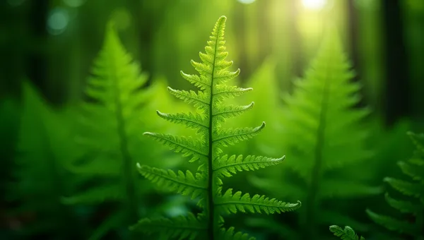 Vibrant Green Fern Leaves Close-Up in Forest