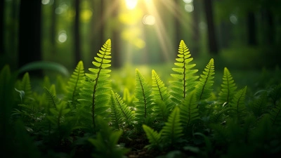 Vibrant Green Fern Plants in Sunlight