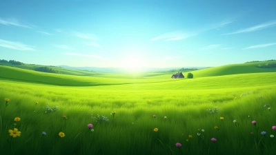 Vibrant Green Field With Wildflowers And Rolling Hills