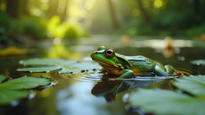 Vibrant Green Frog Gliding Over Clear Water