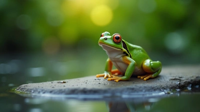 Vibrant Green Frog On Gray Stone