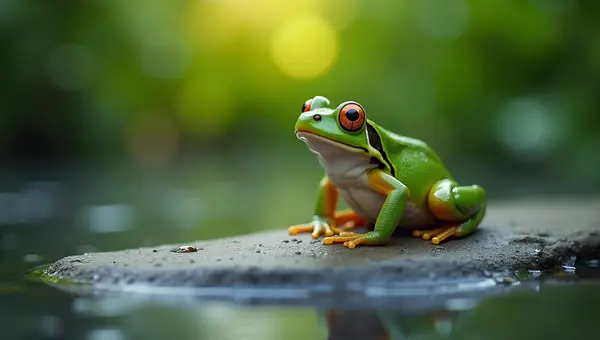 Vibrant Green Frog On Gray Stone