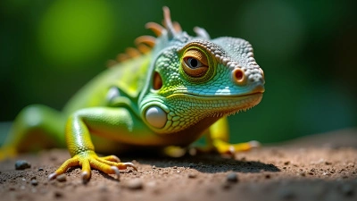 Vibrant Green Iguana Close-Up Macro