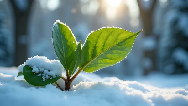 Vibrant Green Leaf Covered In Snow