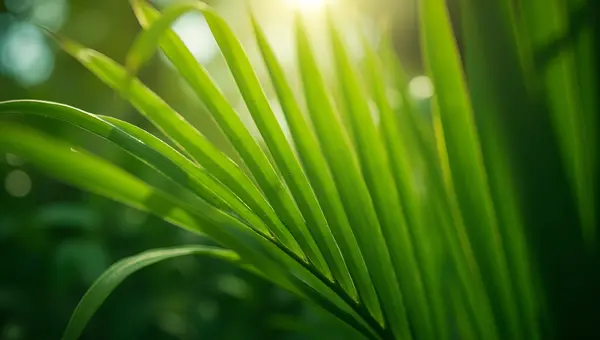 Vibrant Green Palm Leaves Close-Up Detail