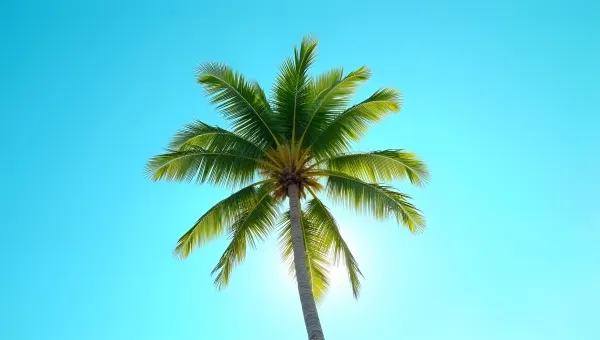 Vibrant Green Palm Tree Under Blue Sky