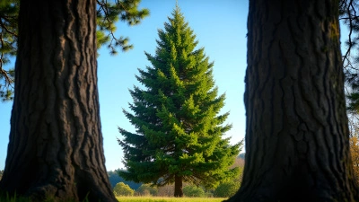 Vibrant Green Pine Tree Among Deciduous Trees