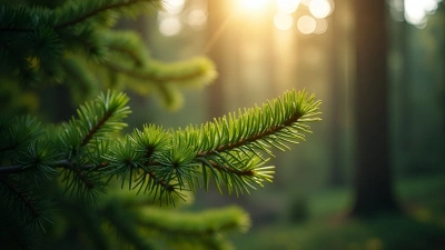 Vibrant Green Pine Tree Branch Close-Up