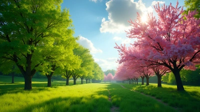 Vibrant Green And Pink Trees In Sunlight