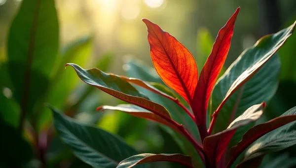 Vibrant Green And Red Tropical Leaves Close-Up