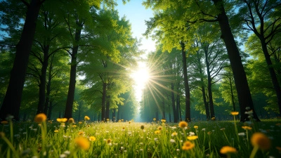 Vibrant Green Trees With Sunlight