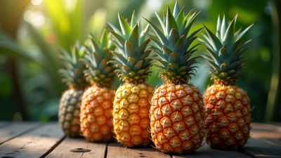 Vibrant Multicolored Pineapples Close-Up In Daylight