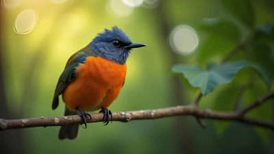 Vibrant Orange Blue Bird Perched Close-Up