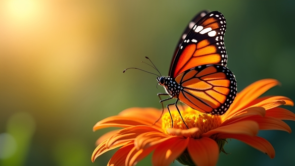 Vibrant Orange Butterfly On Colorful Flower