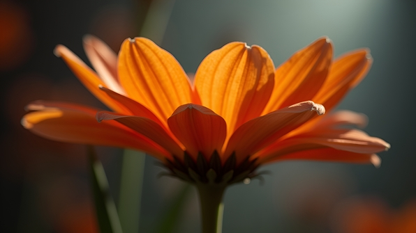 Close-up selective focus of vibrant orange and gray flower centerpiece with delicate textures