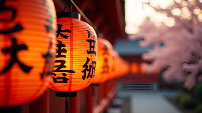 Vibrant Orange Paper Lanterns With Kanji