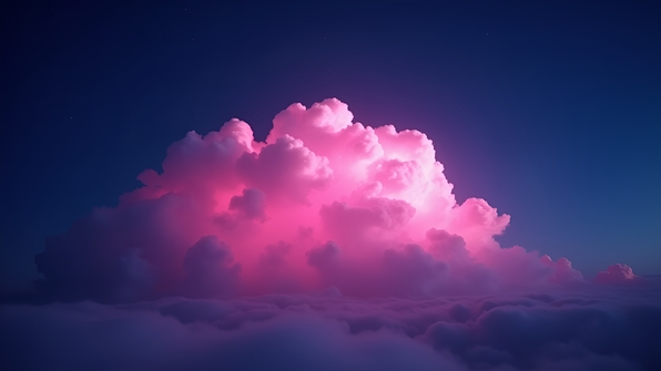 A vibrant pink cloud glowing softly against a deep starry night sky