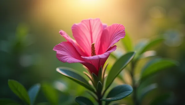 Vibrant Pink Flower With Green Leaves Close-Up