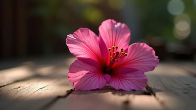 Vibrant Pink Flower On Rustic Wooden Table