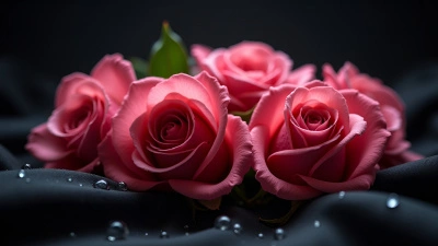 Vibrant Pink Roses On Black Fabric