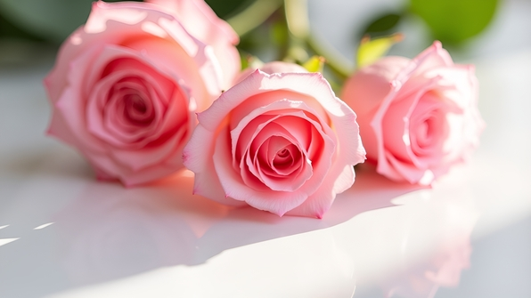 Vibrant Pink Roses Close-Up On White