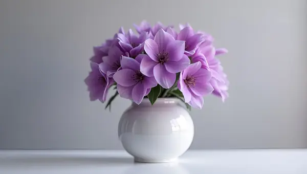 Vibrant Purple Flowers In White Vase