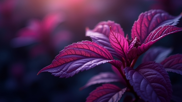 Close-up of vibrant purple leaves showing intricate veins and texture