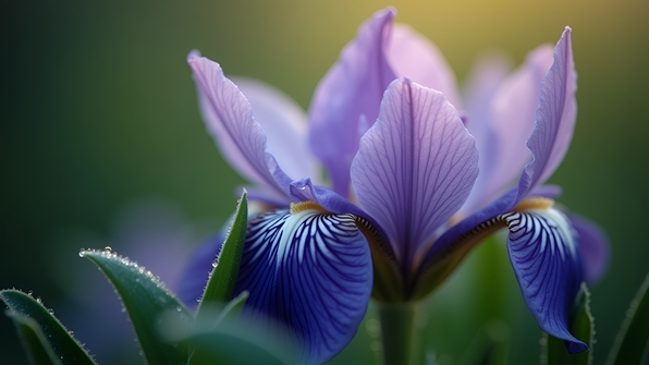 Close-up macro photograph of a vibrant purple and white flower with delicate petals and intricate textures