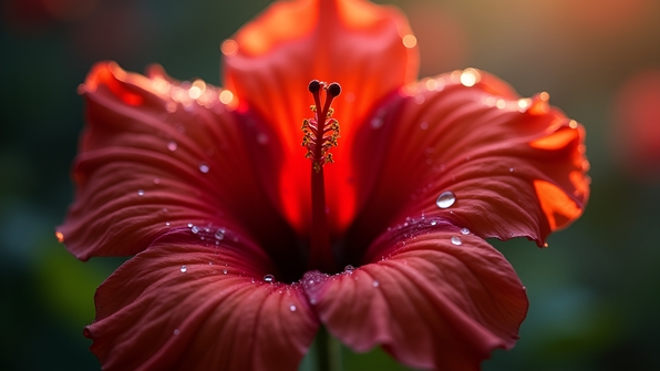 Close-up of a vibrant red flower captured with a tilt-shift lens showing sharp details and a blurred background